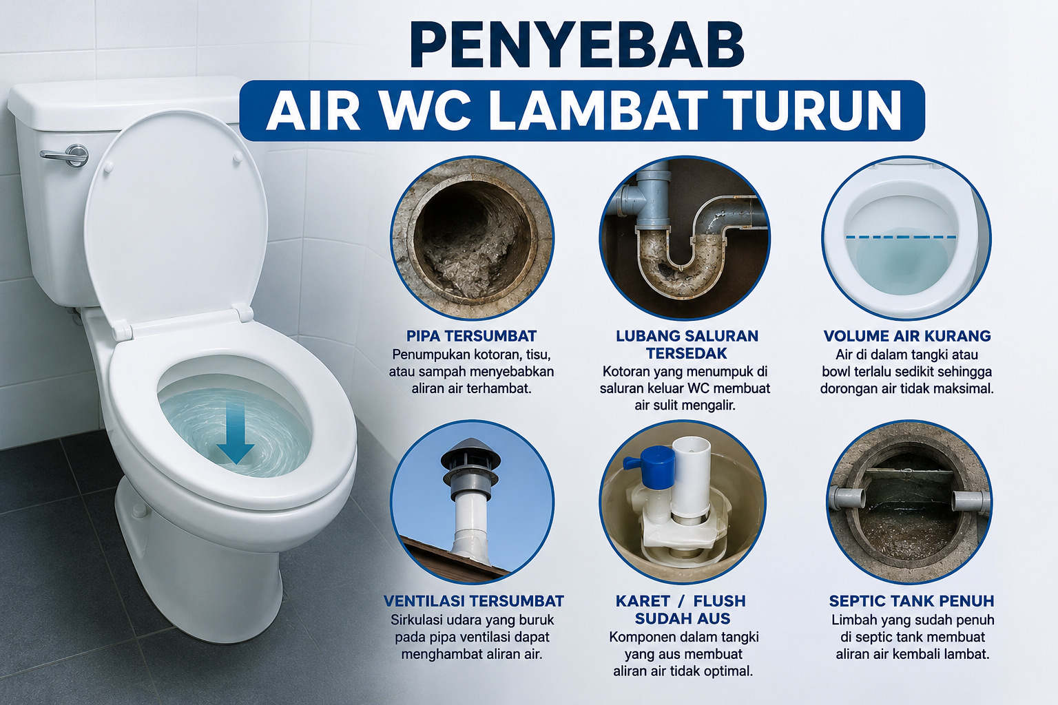 Penyebab air WC lambat turun